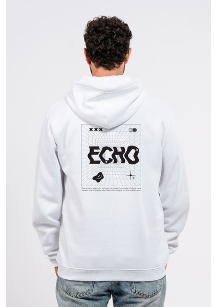 Regular Sırtta Echo Baskılı Hoodie