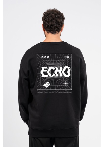 Oversize Sırtta Echo Baskılı Sweatshirt
