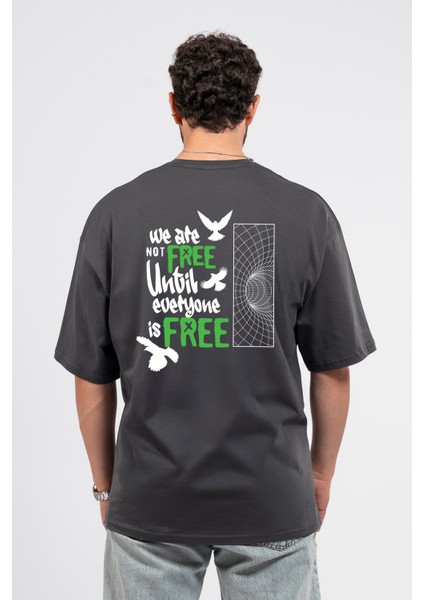 Oversize Sırtta Not Free Baskılı Tshirt