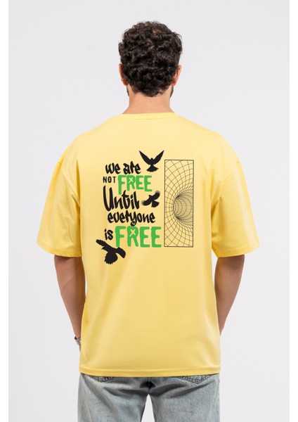 Oversize Sırtta Not Free Baskılı Tshirt