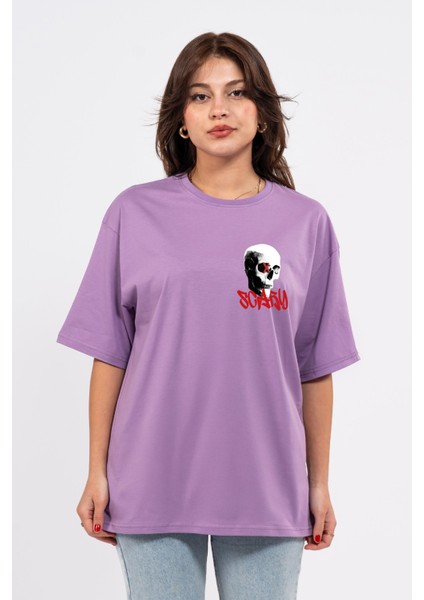 Oversize Göğüste Scary Baskılı T-Shirt
