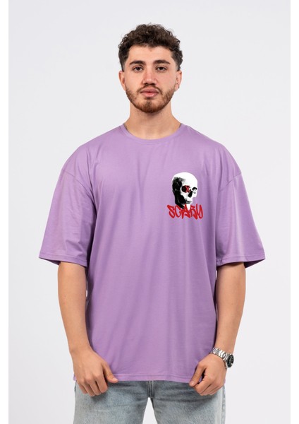 Oversize Göğüste Scary Baskılı T-Shirt