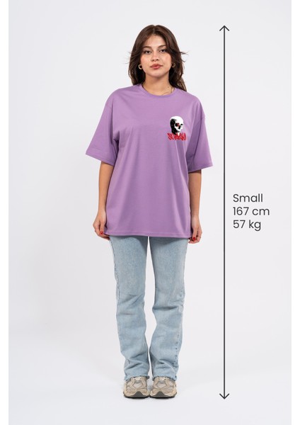 Oversize Göğüste Scary Baskılı T-Shirt