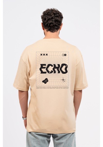 Oversize Sırtta Echo Baskılı Tshirt