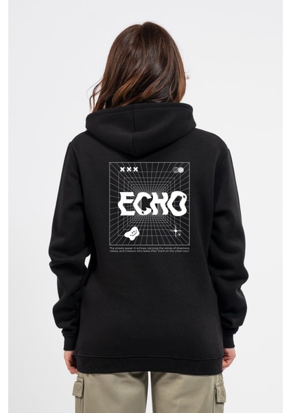 Regular Sırtta Echo Baskılı Hoodie