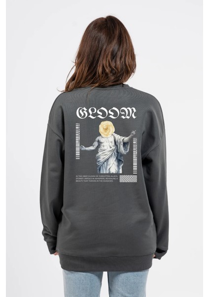 Oversize Sırtta Bloom Baskılı Sweatshirt