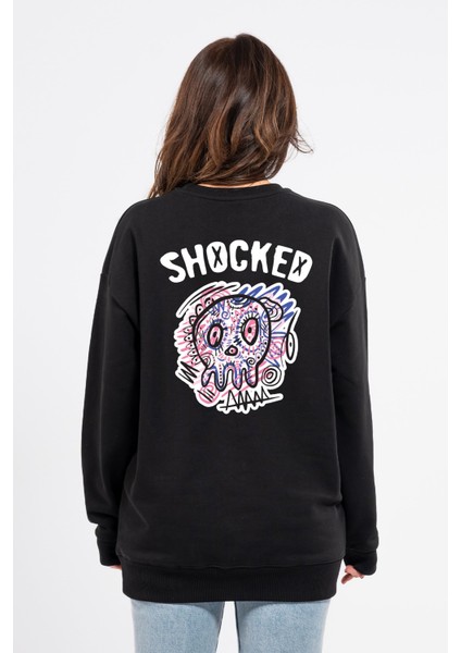 Oversize Sırtta Shocked Baskılı Sweatshirt