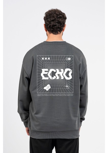 Oversize Sırtta Echo Baskılı Sweatshirt