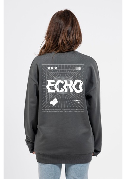 Oversize Sırtta Echo Baskılı Sweatshirt