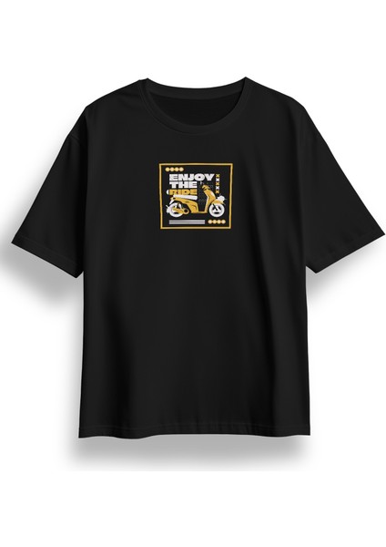 Oversize Enjoy The Ride Baskılı Tshirt