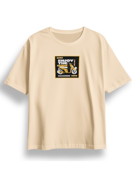 Oversize Enjoy The Ride Baskılı Tshirt