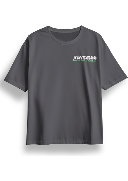 Oversize Aliveness Baskılı Tshirt
