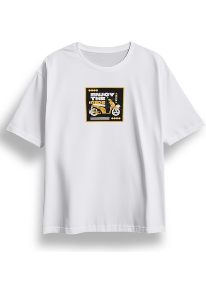 Oversize Enjoy The Ride Baskılı Tshirt