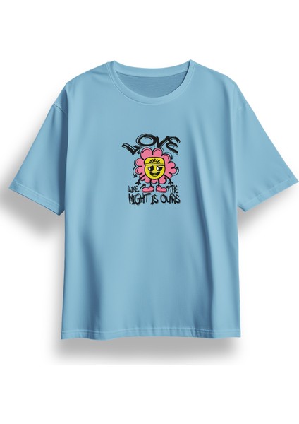 Oversize Like Flower Baskılı Tshirt
