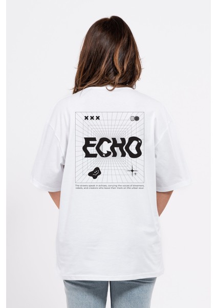 Oversize Sırtta Echo Baskılı Tshirt