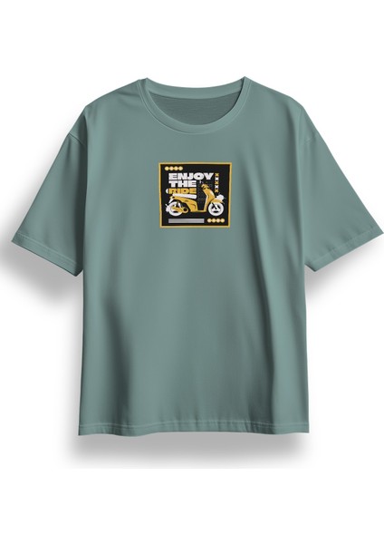 Oversize Enjoy The Ride Baskılı Tshirt