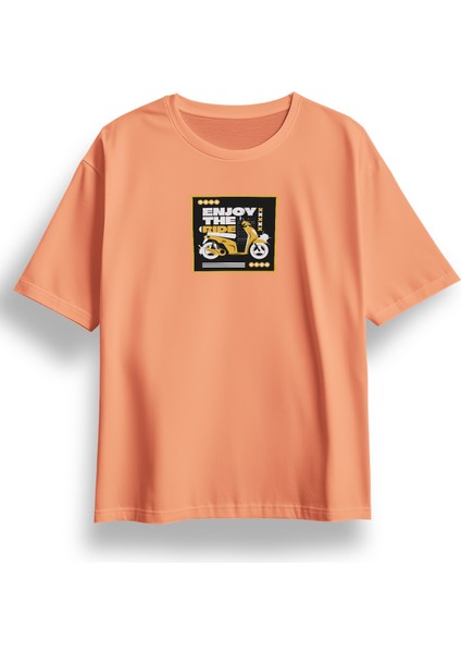 Oversize Enjoy The Ride Baskılı Tshirt