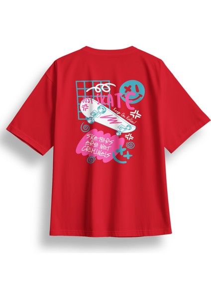 Oversize Just Skate Baskılı Tshirt