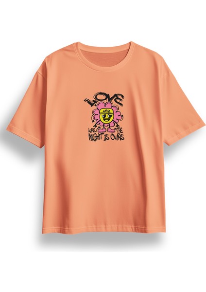 Oversize Like Flower Baskılı Tshirt