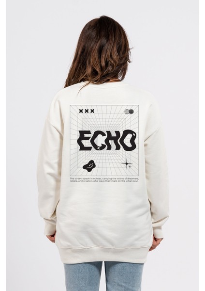 Oversize Sırtta Echo Baskılı Sweatshirt