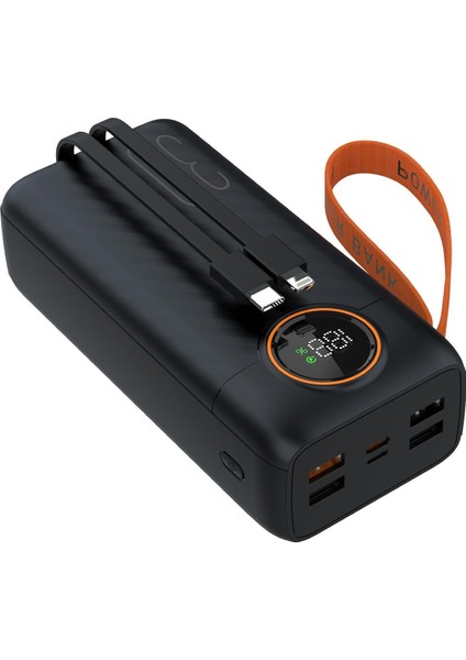 Force P32 30000mAh 22.5W Hızlı Şarj Cihazı - Dahili Kablolu - Fast Powerbank - Dijital Ekran - Taşınabilir Şarj Cihazı