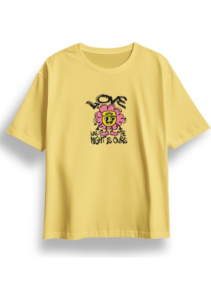 Oversize Like Flower Baskılı Tshirt