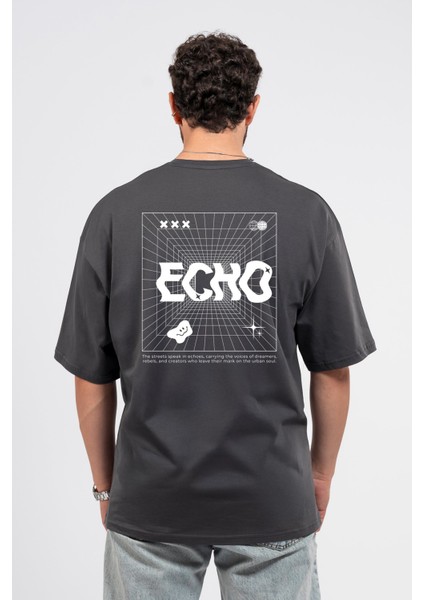 Oversize Sırtta Echo Baskılı Tshirt