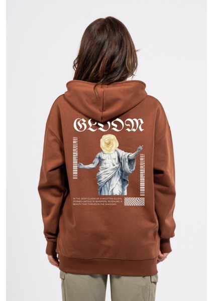 Oversize Sırtta Bloom Baskılı Hoodie