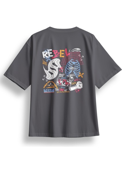 Oversize Rebel Baskılı Tshirt