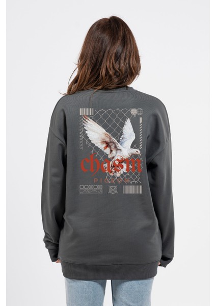 Oversize Sırtta Chasm Baskılı Sweatshirt
