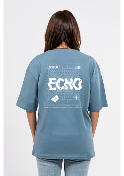 Oversize Sırtta Echo Baskılı Tshirt