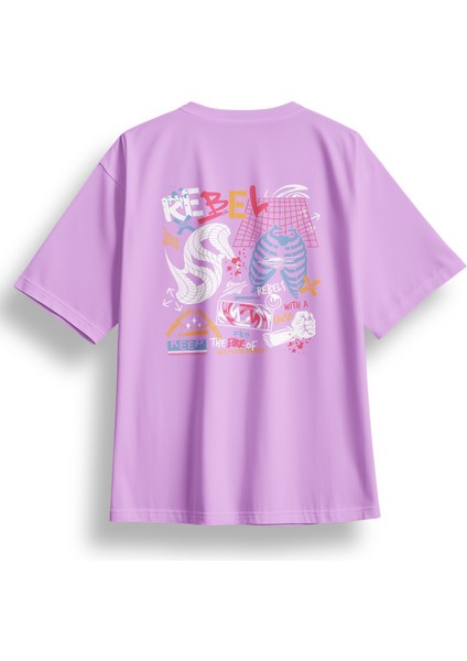 Oversize Rebel Baskılı Tshirt