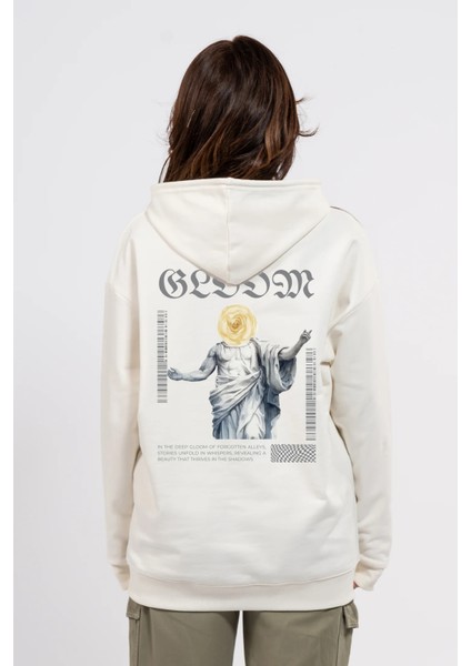 Oversize Sırtta Bloom Baskılı Hoodie