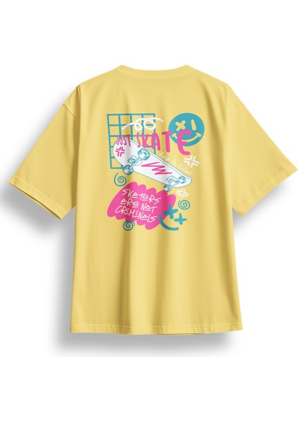 Oversize Just Skate Baskılı Tshirt