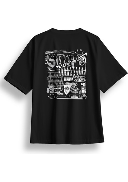 Oversize Stop War Baskılı Tshirt