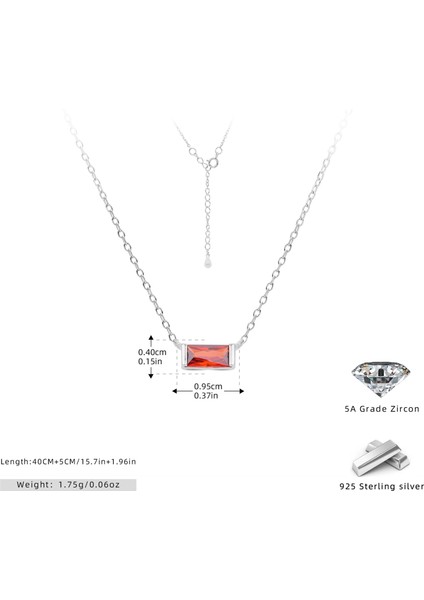 S925 Gümüş Aralık Ayı Burç Taşı Köprücük Kemiği Kolye Basit Moda Kare Renkli (Yurt Dışından)