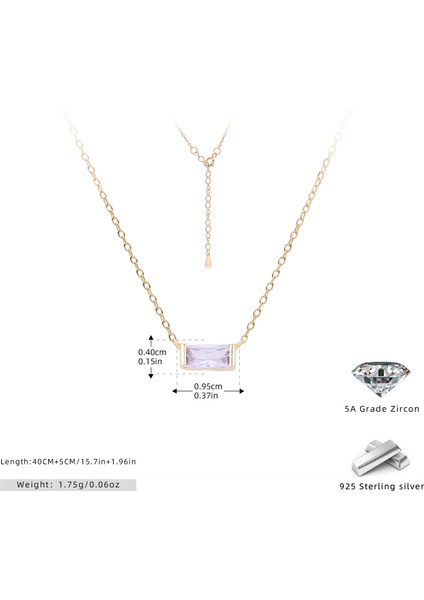 S925 Gümüş Aralık Ayı Burç Taşı Köprücük Kemiği Kolye Basit Moda Kare Renkli (Yurt Dışından)