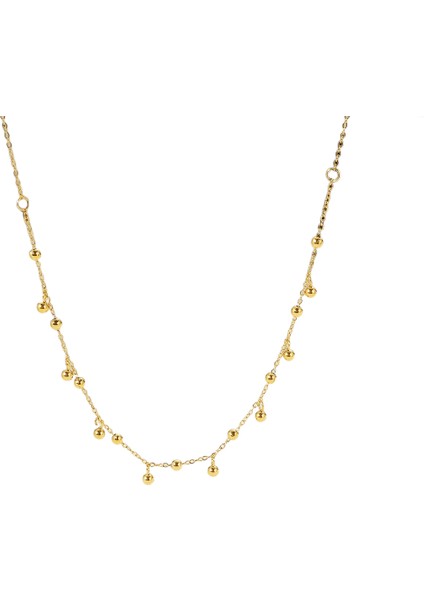 Fransız Basit Küçük Altın Fasulye Altın Top Kolye Dantel Duygusu Süper Peri Mizaç Titanyum Çelik Köprücük Kemiği Zinciri Boyun Zinciri Niş Tasarım Duygusu (Yurt Dışından)