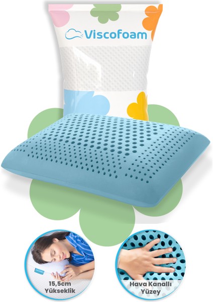 Air Terapi Hava Kanallı Ortopedik Yastık Visco Yastık Mavi 60X40X16CM