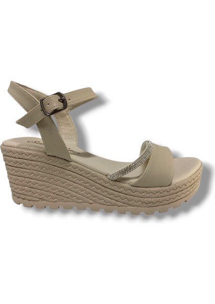 K303-25 Deri Taşlı Dolgu Topuk Kadın Sandalet fiyatları