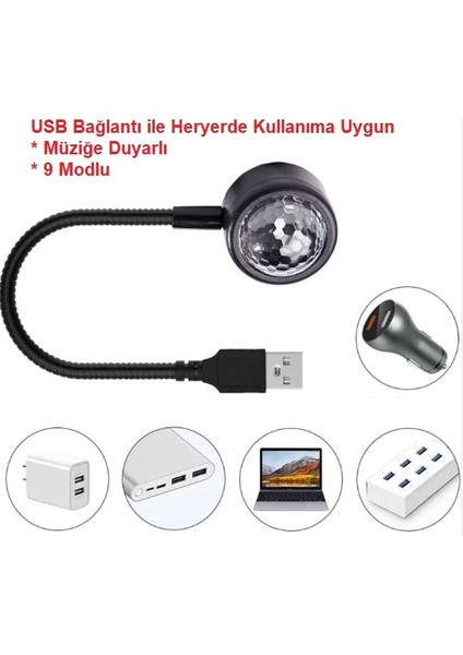 Mini Disco LED USB 18CM 9 Modlu Müziğe Duyarlı modelleri