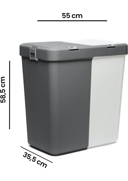 Duo Laundry Çamaşır Sepeti - Antrasit / Beyaz - 80 Lt