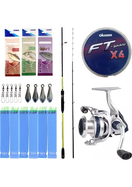 Hazır Tekne Oltası Seti Okuma Orata Tekne Kamışı 202CM 150-200GR 2 Parça Olta Kamışı&okuma ARIA-5000A Olta Makinesi