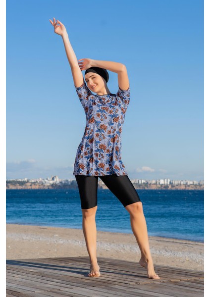 Kadın Kısa Kol Taytlı Siyah Mayo C4T2N4O2-5