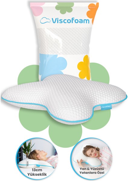 Kelebek Boyun Destekli Ortopedik Yastık Visco Yastık 55x46x13cm