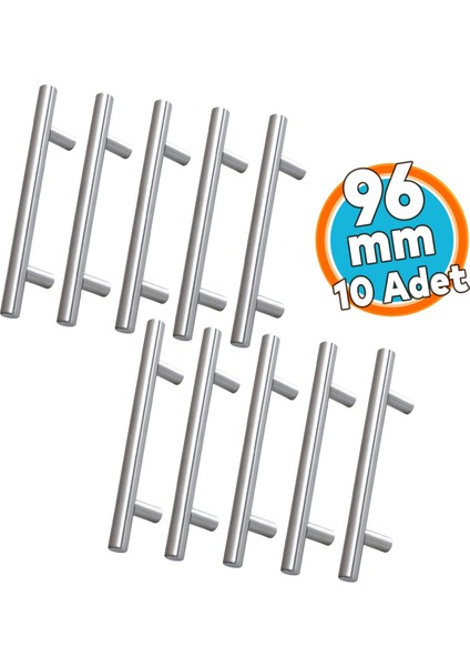 Mobilya Mutfak Çekmece Dolap Dolabı Kulbu Kulpu Kulpları (96 mm - 9.6 Cm) Inox Metal 10 Adet