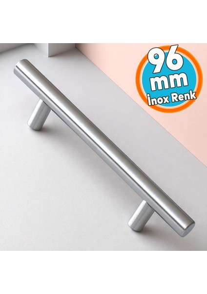 Mobilya Mutfak Çekmece Dolap Dolabı Kulbu Kulpu Kulpları (96 mm - 9.6 Cm) Inox Metal 10 Adet