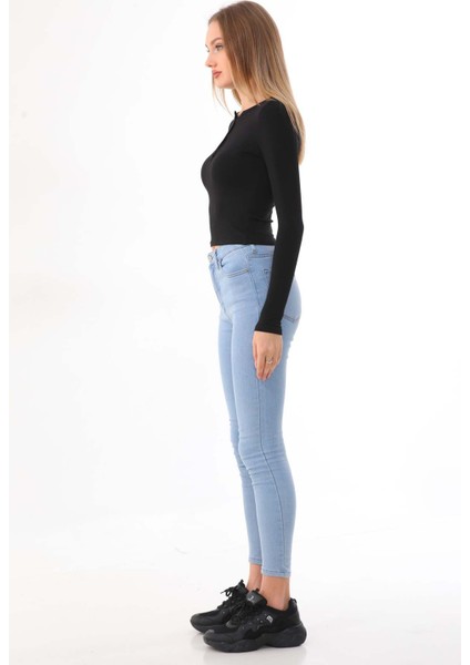 Kadın Crop Pamuklu Patlı T-Shirt-Siyah modelleri