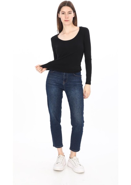 Kadın Viskon Dekolte Yaka Slim Fit Tişört-Siyah fiyatları