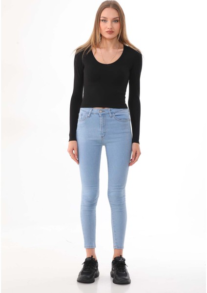 Kadın Crop Pamuklu V Yaka T-Shirt -Siyah fiyatları